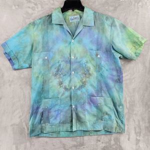 Vintage Cubana‎ Guayabera Shirt Size 40 Large Tie-dye 4 Pockets Button Up Beach